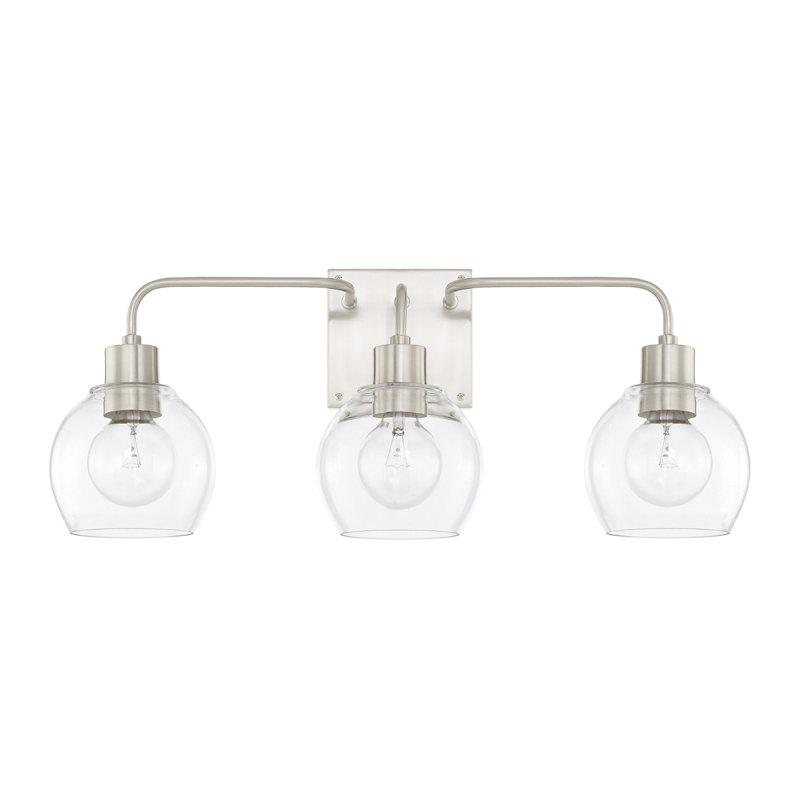 Tanner Dimmable Vanity Light, Brushed Nickel, Clear, 3-Light