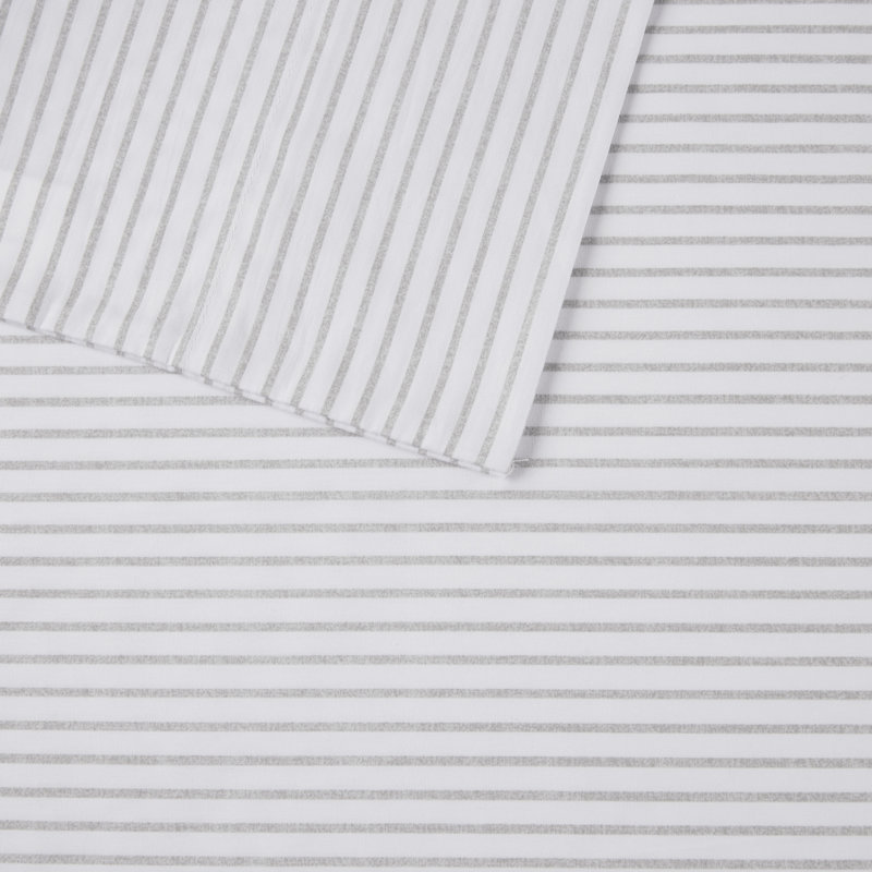 King Gray Stripe Cotton Percale Sheet Set