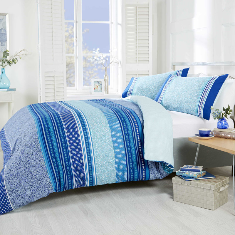 Striped Duvet Cover with Pillowcases, Teal, Kingsize Duvet Cover + 2 Standard Pillowcases