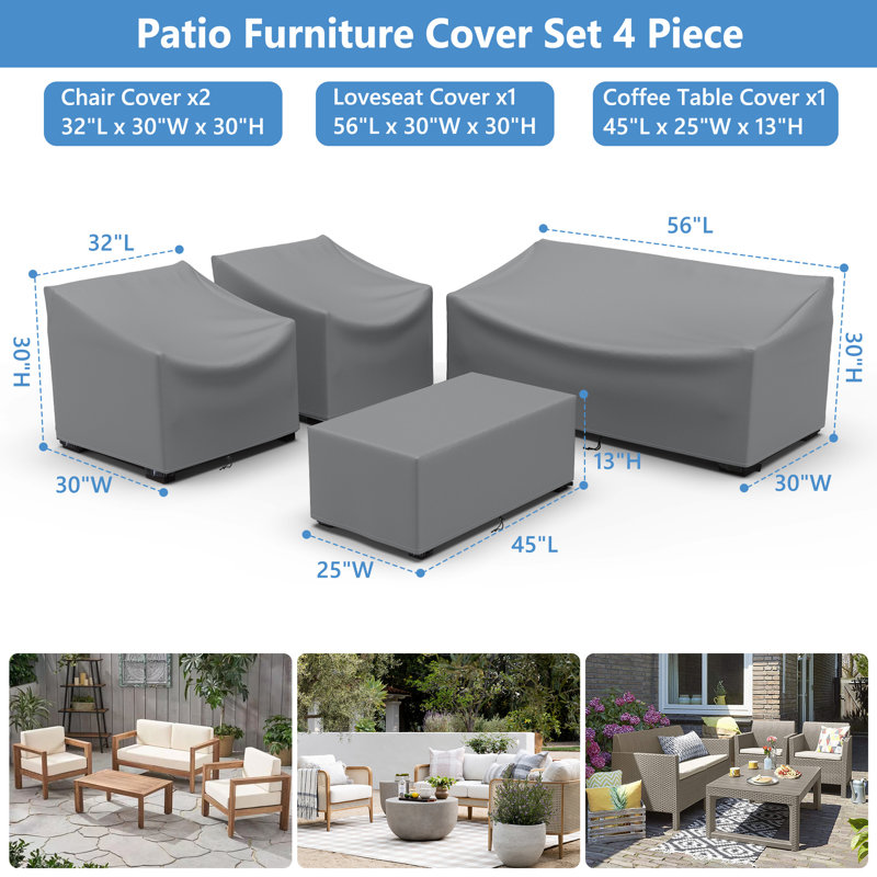 Housse pour meubles d'extérieur 4 pièces, Gris