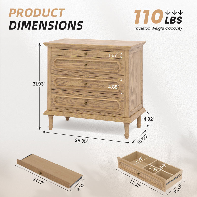Traditional 3-Drawer Nightstand with Charging Station and Pull-Out Shelf（set of 2）, Tan