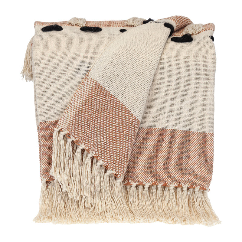 Jeté en coton tissé à rayures bleu et ivoire HomeRoots 50 "X 60", Brown Striped
