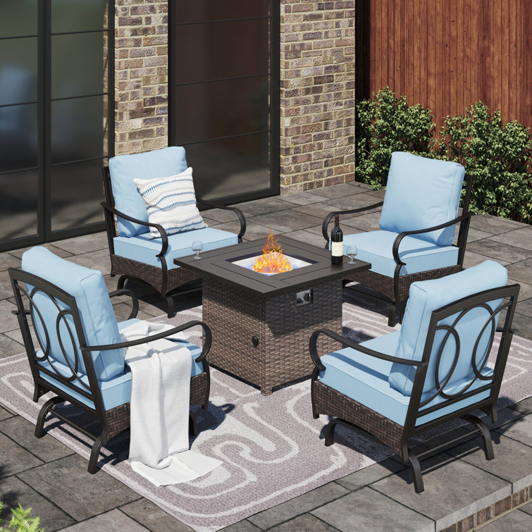 4-Person Rocking Sofa Chairs Seating Group with Fire Pit Table