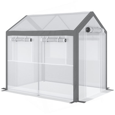Auvent de jardin 8 pi x 6 pi x 7,5 pi avec 6 fenêtres à enroulement, 2 portes à fermeture à glissière et housse de protection contre les intempéries, blanc