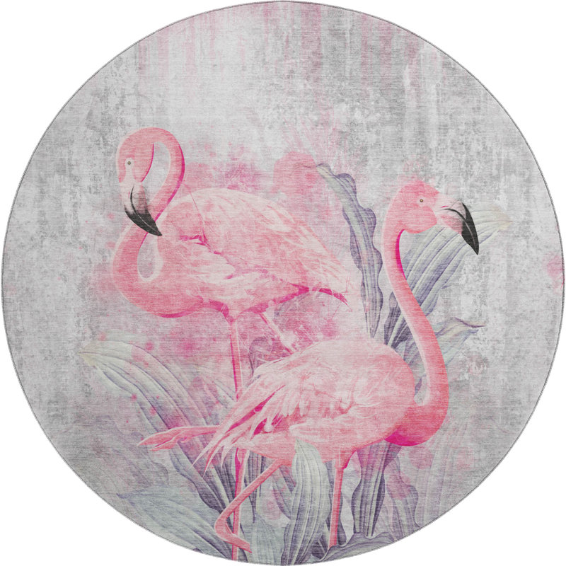 Premium Machine Washable Cerrito AMF197 Pink Rug, Round 8'