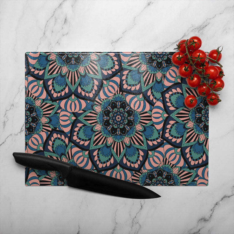 Mandalas Pattern Glass Chopping Board, 28cm L x 20cm W