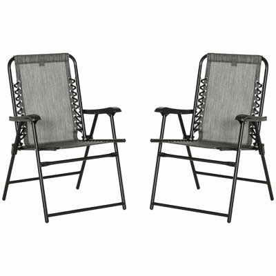 Set Of 2 Patio Folding Chairs, Outdoor Bungee Sling Chairs W/ Armrests, Portable Lawn Chairs For Camping, Garden, Pool, Beach, Backyard