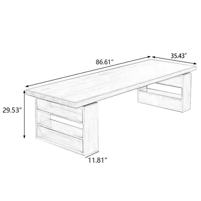 Bureau de direction rectangulaire en bois massif Burlywood, 29.53" H x 86.61" W x 35.43" D