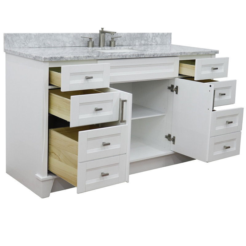 Ensemble de meuble-lavabo simple 61 po Denzell, Marbre blanc