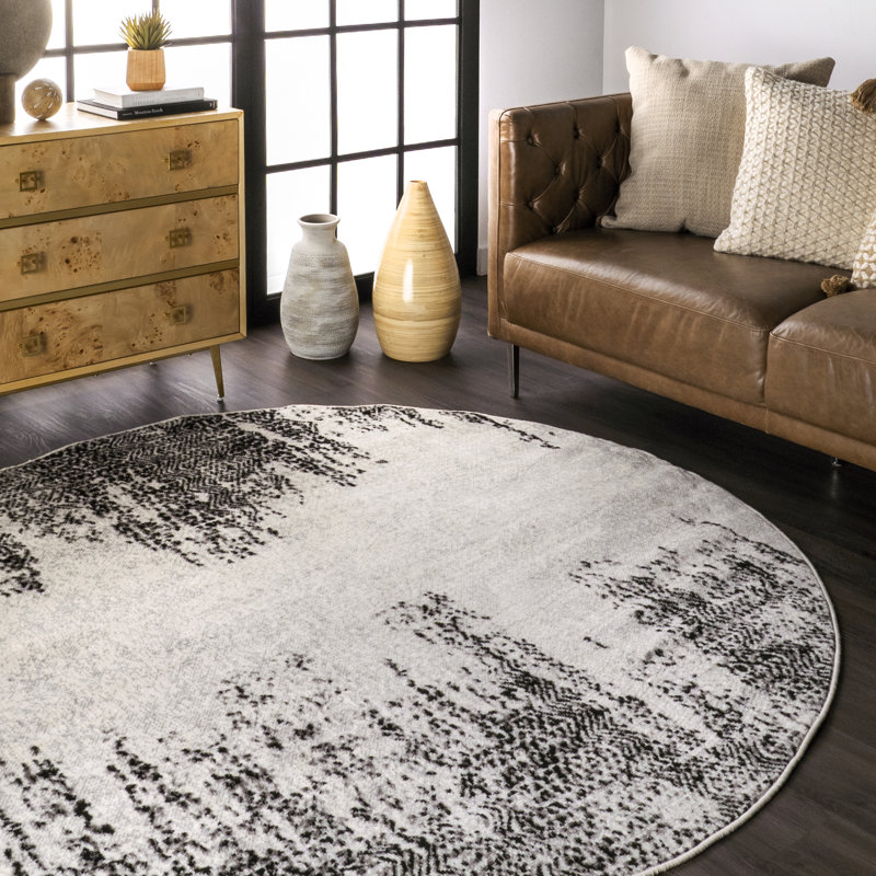 Tapis gris à motif abstrait Genero, Rond 6 pi