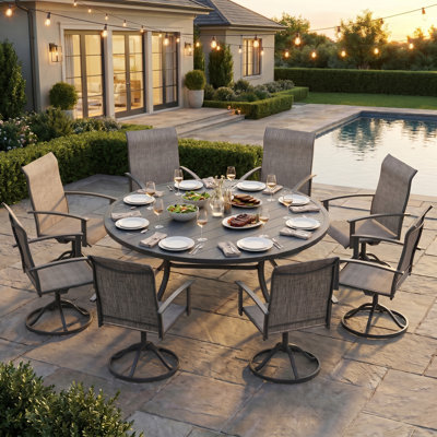 8-Person Patio Dining Set With Swivel Chairs