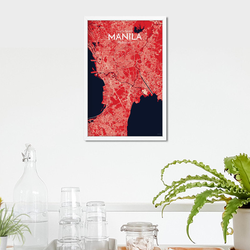 Manille, carte de la ville, impression, H 17 po x l 11 po, Rouge / Bleu marine