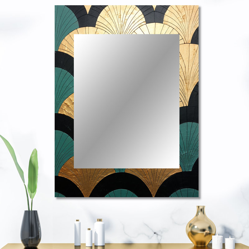 Emerald and Golden Arches - miroir mural de formes abstraites, miroir décoratif moderne, impression d'art en métal