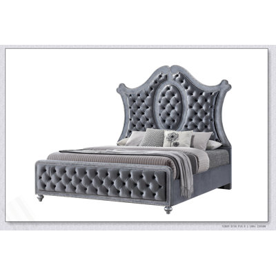 1Pc Queen Panel Bed Tufted Headboard Luxurious Upholstery And Intricate Nailhead Trim Diamond-Patterned Tufted Accent Modern Luxury Gray Silver