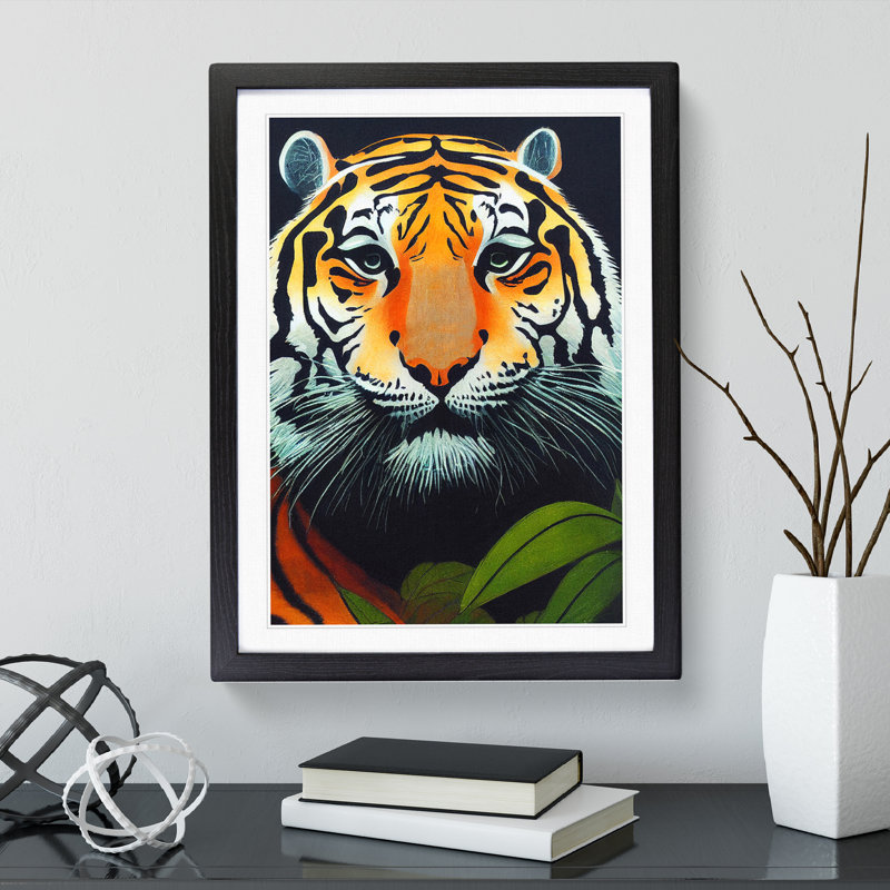 Tiger in the Jungle - Framed Print, 64cm H x 46cm W x 2cm D, Black Framed