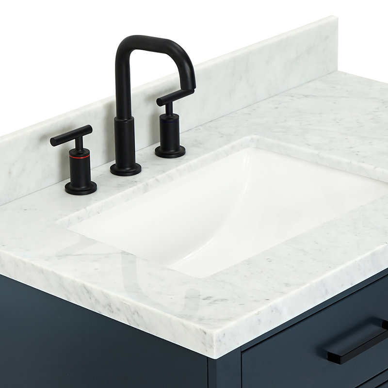 ARIEL HEPBURN 37 IN RIGHT OFFSET RECTANGULAR SINK VANITY 1,5 IN, Left, Rectangular, Midnight Blue