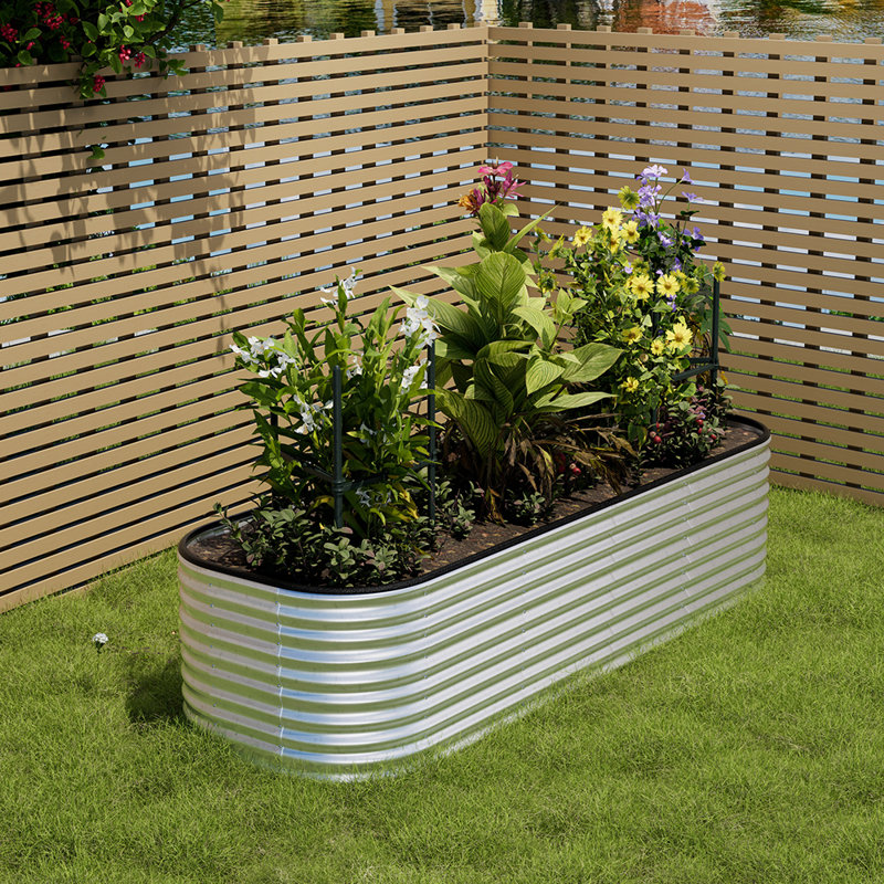 Metal Raised Garden Bed, Silver, 56cm H x 240cm W x 80cm D