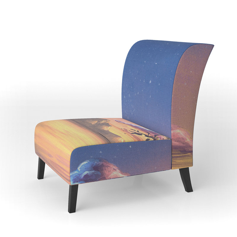 Brechta Vibrant Curve Design II - Velvet Upholstered Modern Slipper Chair, Yellow/Blue