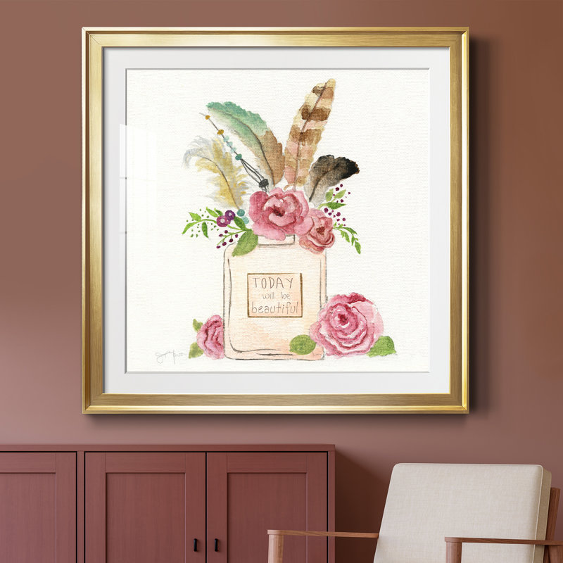 Boho Bouquet I - peinture encadrée, Cadre doré, H 30,5 po x l 30,5 po x P 1,5 po