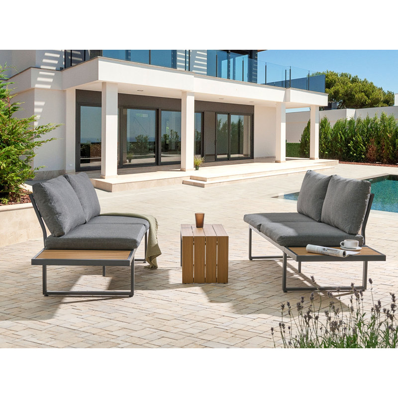 Garden Corner Sofa with Table 4 Seater Right Hand Modular, Black/Natural, Grey