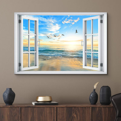 «Birds Flying Sunset Ocean Beach Horizon Wilderness Nature», reproduction sur toile