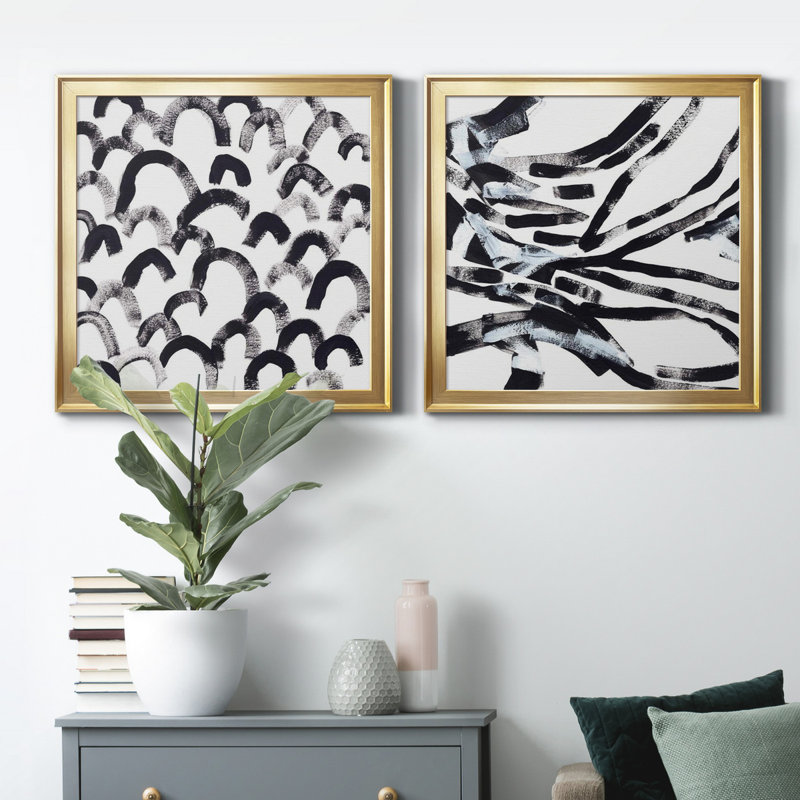 Onyx Code I - ensemble de 2 reproductions d'art encadrées, Toile encadrée dorée, H 17,5 po x l 35 po x P 1,5 po, Pas de tapis