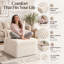 Pouf carré en velours côtelé 23,6 po avec support en mousse double couche, beige
