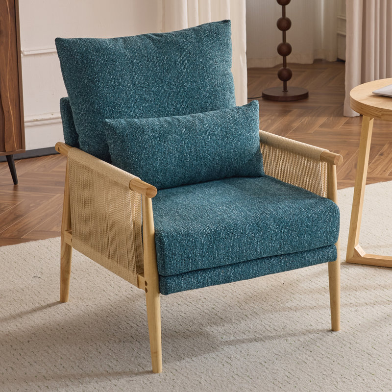 Masson Chenille Accent Chair Armchair With Pillow, Teal Chenille