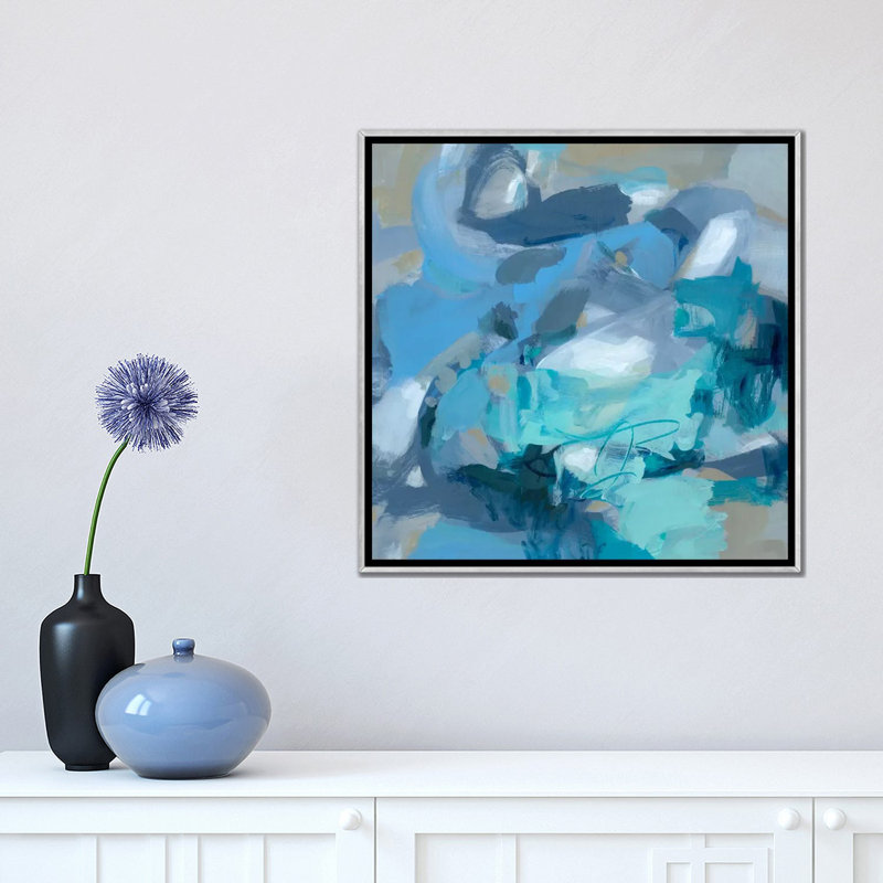 «Abstract Blues I» par Christina Long - reproduction d'art, Toile avec cadre argenté, H 18 po x l 18 po x 1,5 po