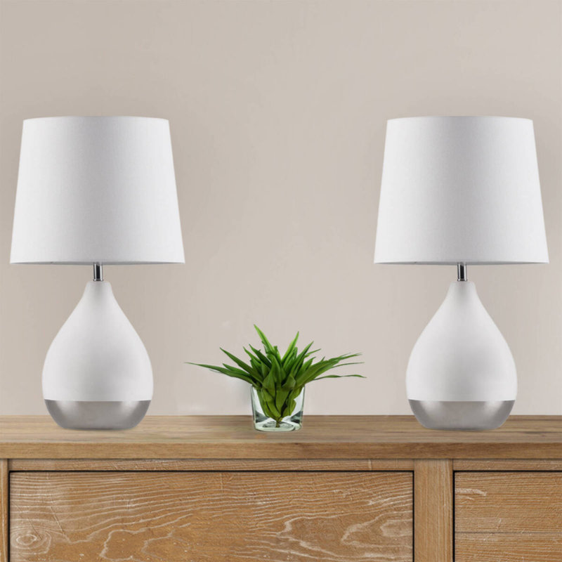 2-Tone Table Lamp Set Of 2, White, Sage Green/Gold