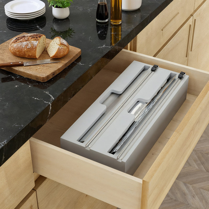 WrapNeat 2-en-1 Organisateur de papier avec coupeur et étiquettes, Gris foncé