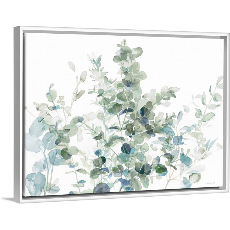 «Eucalyptus I Cool» par Danhui Nai - reproduction d'art, Cadre flottant blanc, H 32 po x l 42 po x P 1,75 po