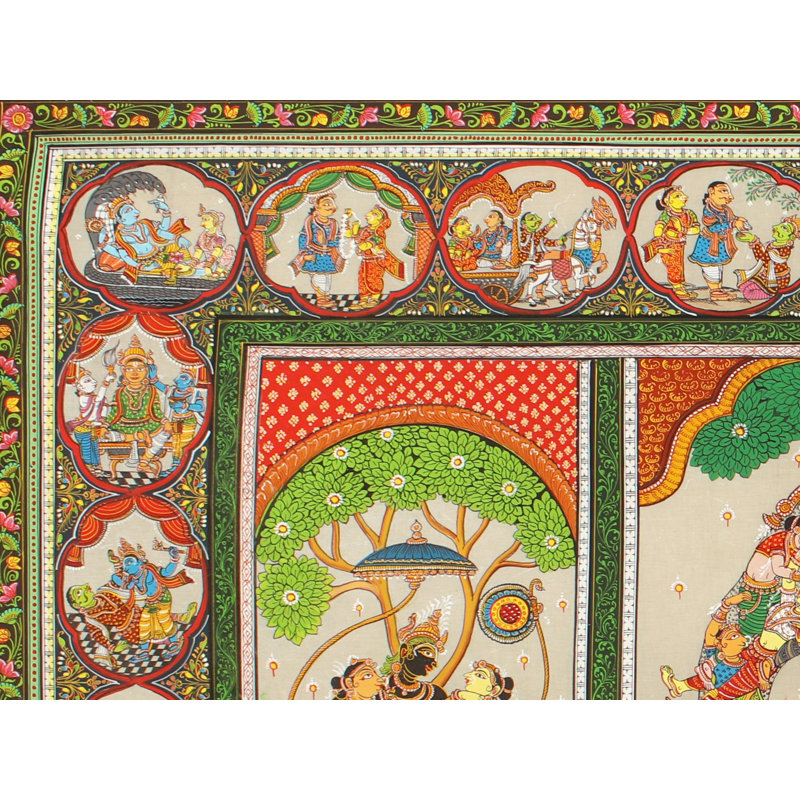 «Lord Krishna on Elephant Patachitra», peinture sur soie Tussar