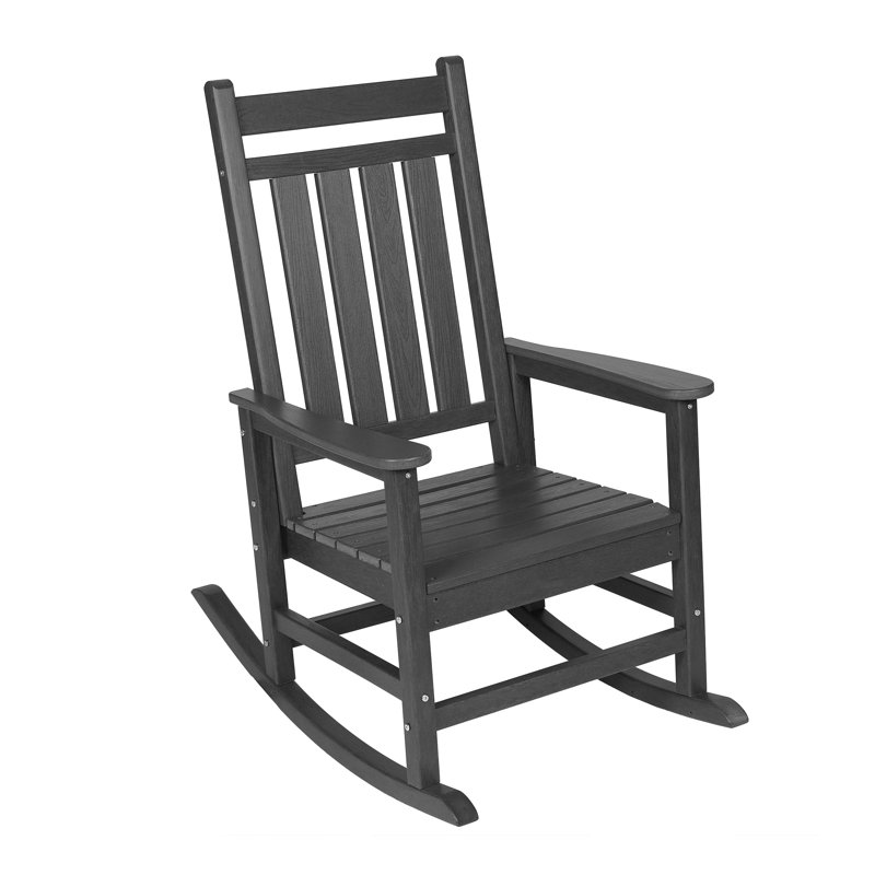 Black Wooden Patio Rocking Chair Set with Side Table, 3-Piece