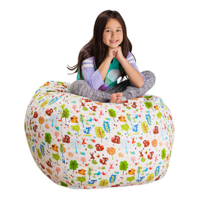 Kids Bean Bag Chair Cover - Stuffed Animal Storage & Toy Organizer with Zipper - Plush Storage Kids Bean Bag Cover only for Toddlers and Children's Rooms - Organizes Pillows, Blankets, and Stuffies - Multiple Colors, Sizes, and Fabrics