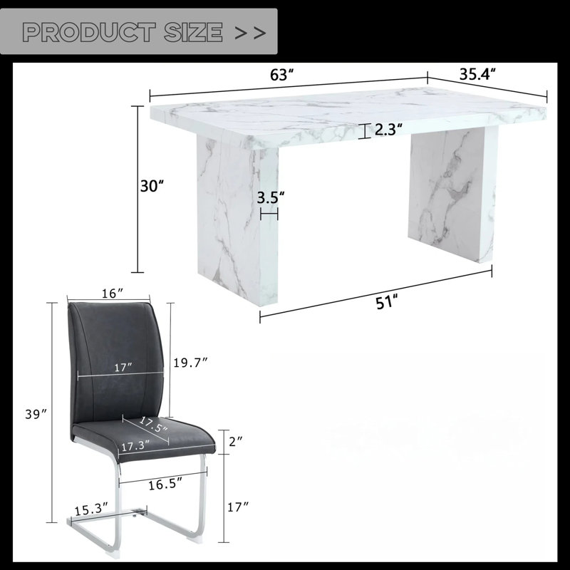 Ensemble de salle à manger 63 po pour 4 personnes - chaises en polyuréthane souple avec pieds arqués élégants et support ergonomique