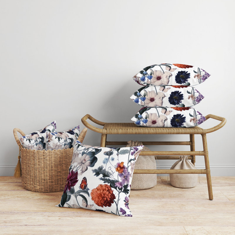 Coussin décoratif réversible Mixed Flower Delight, Blanc / floral multicolore, H 16 po x l 16 po