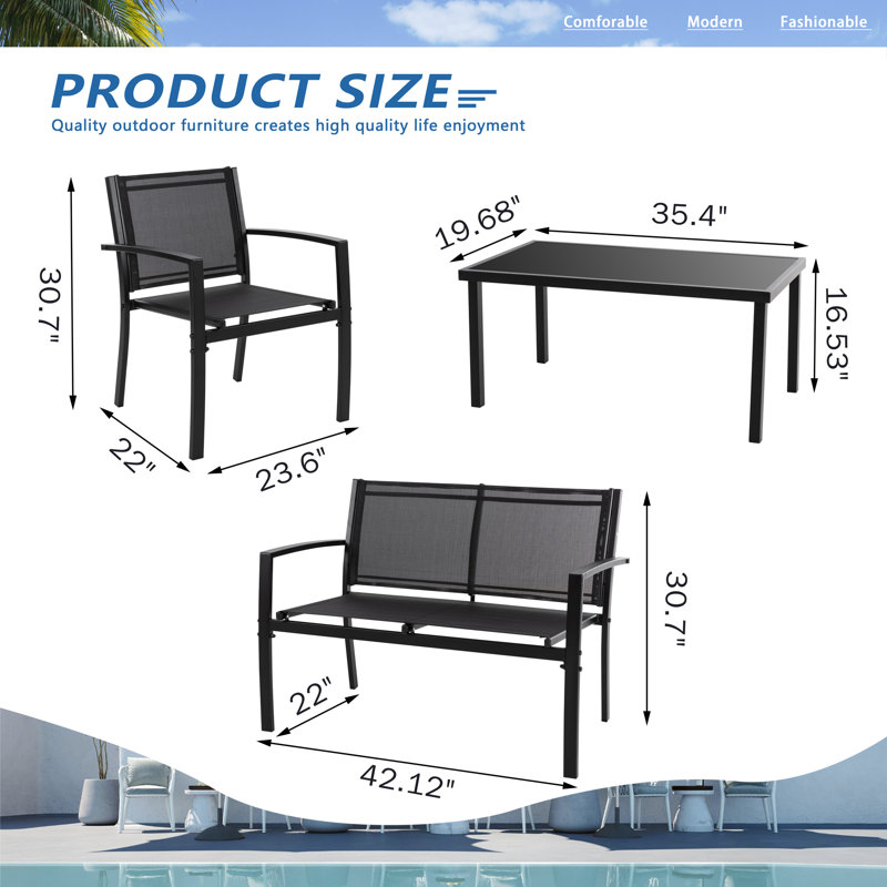 Arantxa 4 - Person Patio Conversation Set, Black
