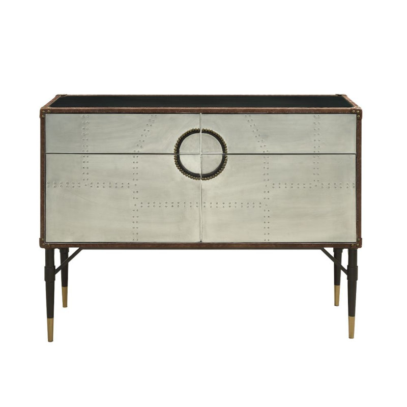 Console 2 tiroirs et 2 portes en bois en aluminium et noir