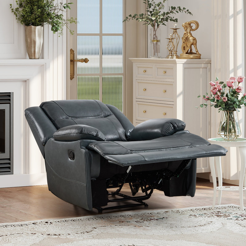 Ensemble de salon inclinable moderne en cuir véritable 2 pièces (une chaise et un canapé 3 places), Marine