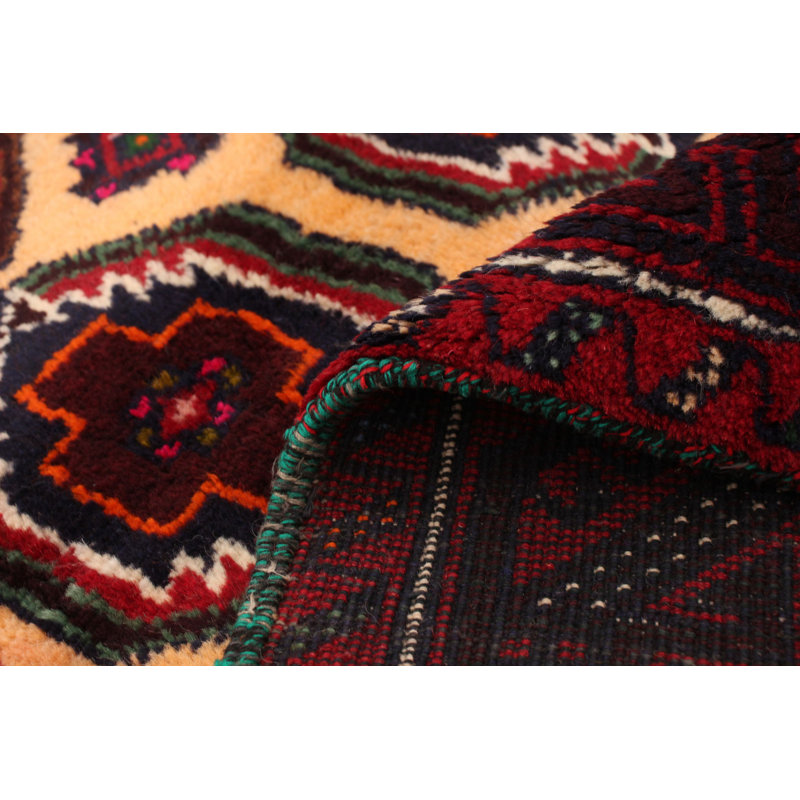 Tapis décoratif en laine noué à la main de conception unique 3 pi 1 po x 6 pi 1 po Betsye de couleur crème/rouge foncé