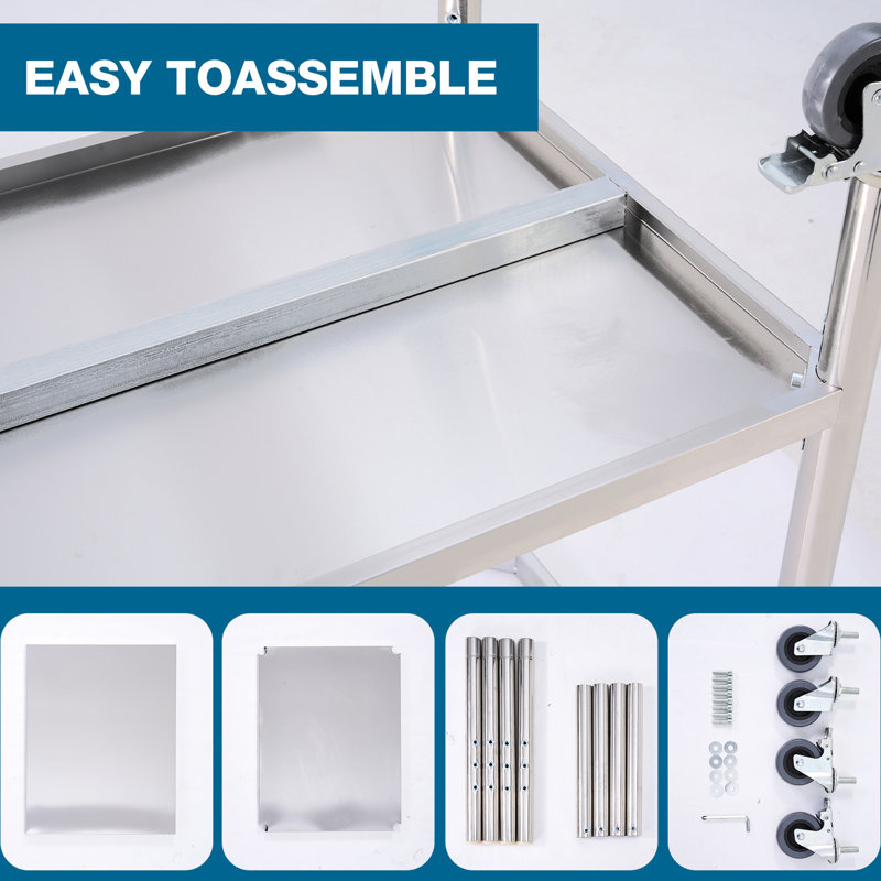 Table de travail commerciale de 30 po x 24 po avec tablette inférieure et roulettes, 34 pouces de hauteur, en acier inoxydable pour la préparation des aliments pour la cuisine à domicile