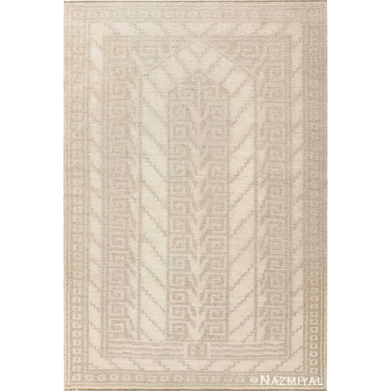 Scandinavian One-of-a-Kind Rectangle 6'9" X 10' 1930s Area Rug in Gray/Ivory