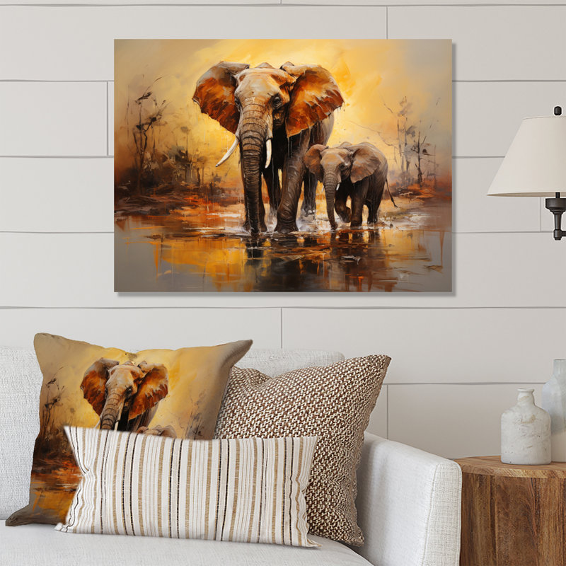 Éléphant connexion - animaux, art mural en métal, H 16 po x l 32 po x P 1 po