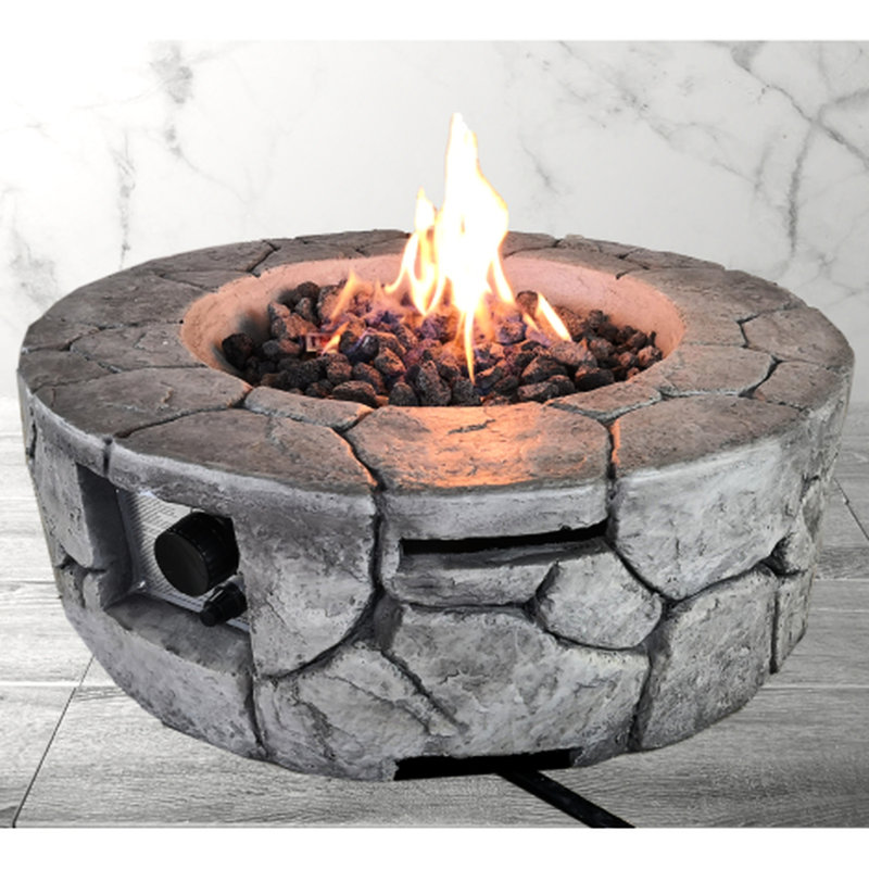 40000 Outdoor Heating Fire Pit - 8-Hour Burn Time, Fiber Concrete, Stainless Steel Burning Surface, Propane & Natural Gas, Gray Modern Fireplace 8H Burn, Reinforced Combustion Area, Propane/Natural