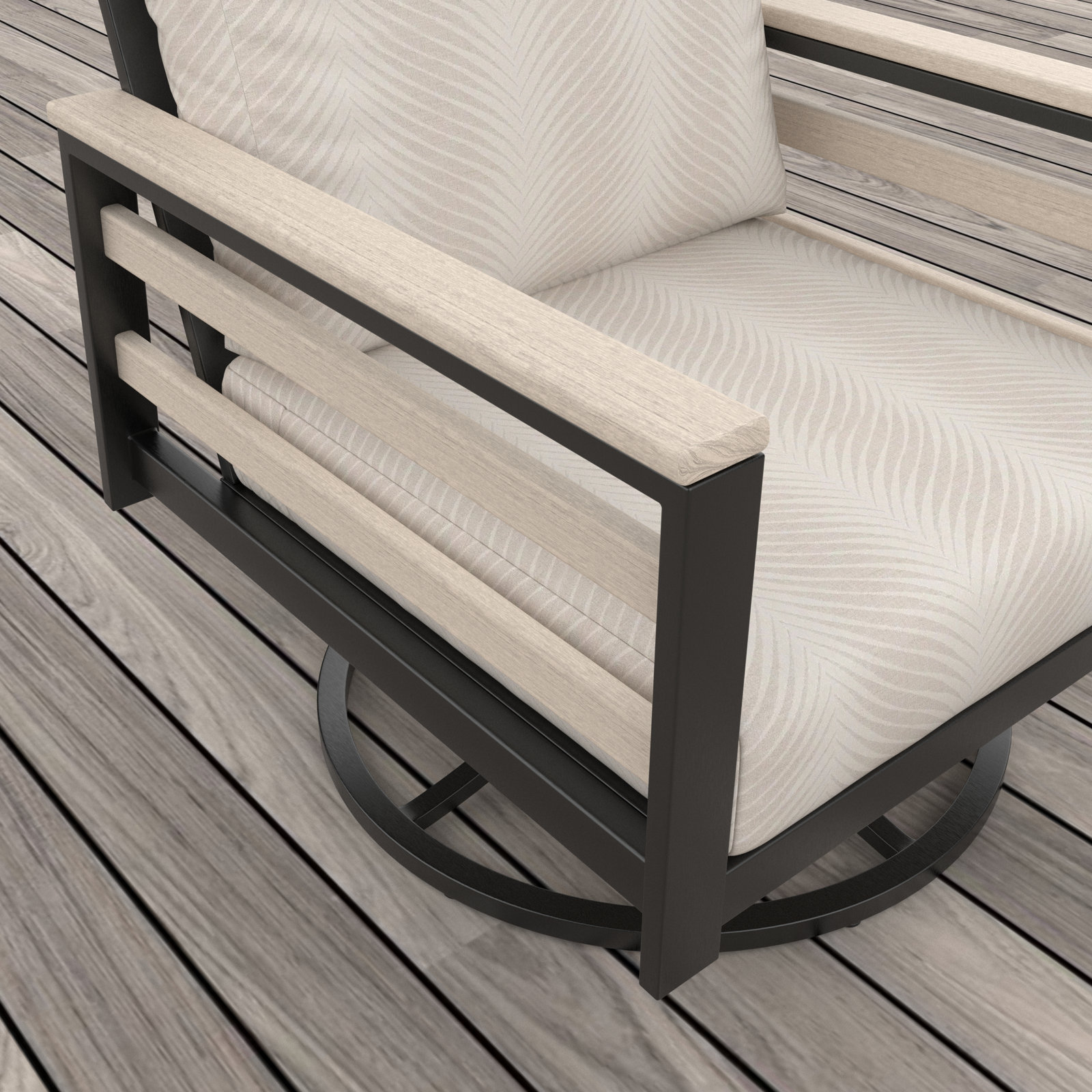 Townsend Metal Outdoor Swivel Rocking Chair with Sunbrella® Cushion, White, Sunbrella Clockout Cloud