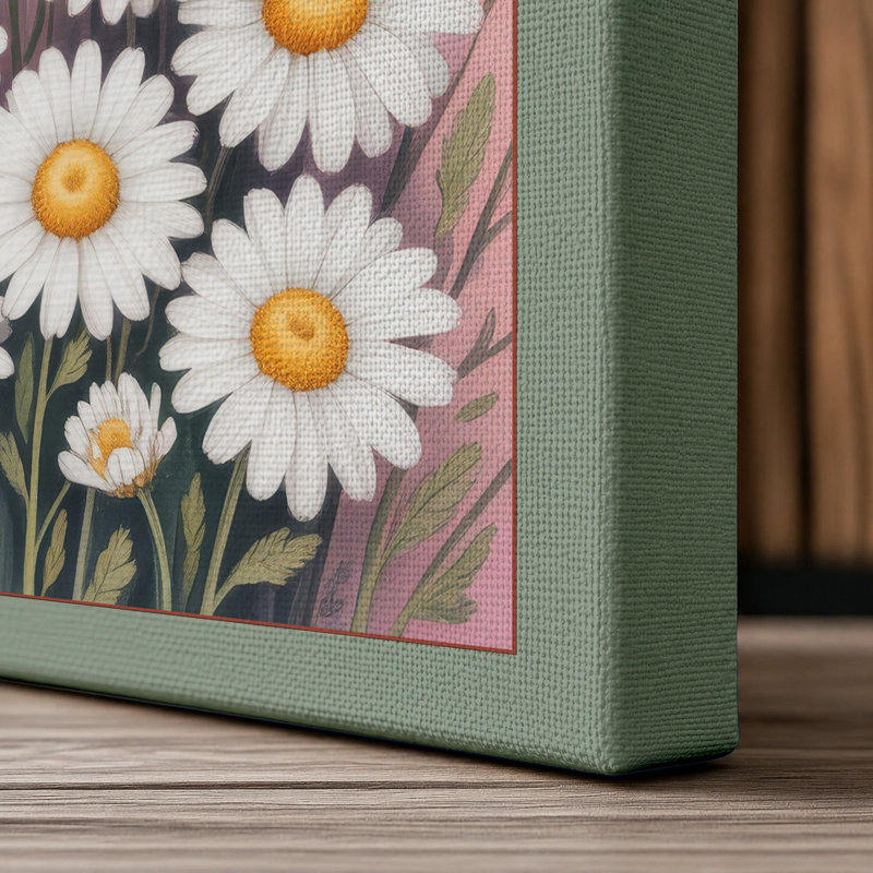 Daisy Arrangement Botanical - Wrapped Canvas, 18x12 - 45.7 x 30.5 cm, Sage Border