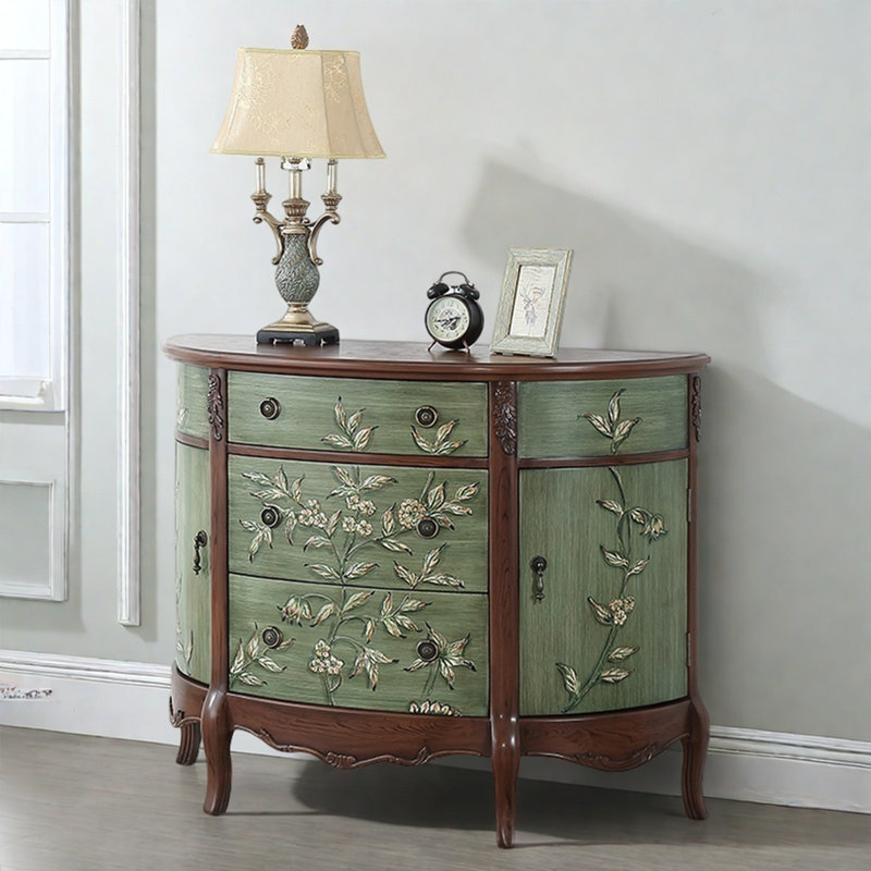 Armoire d'appoint multifonctionnelle en bois demi-cercle, H 36,6 po x l 46,4 po x P 18,9 po