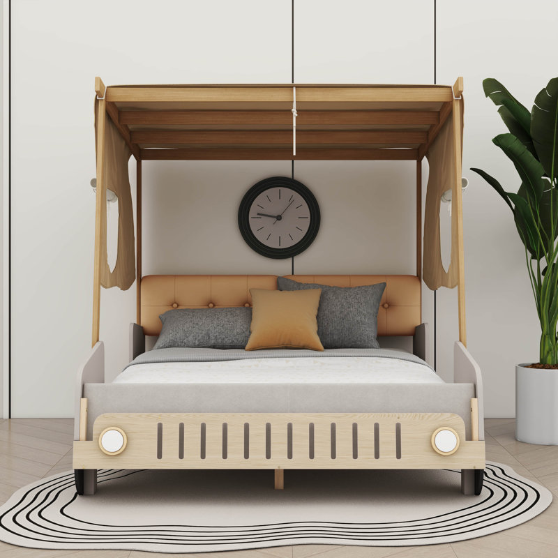Wooden  Car Bed With Included Pillow, Full 