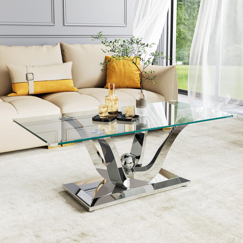 Glass Top Coffee Table, Silver